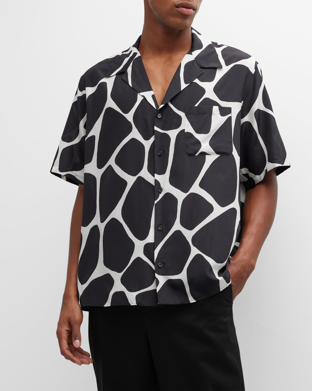Men's Giraffe-Print Camp Shirt