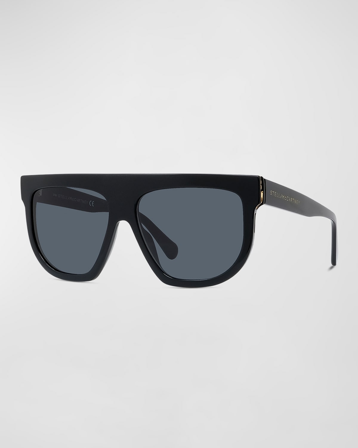 Stella Mccartney Bio-acetate Aviator Sunglasses W/ Chain Strap In 5701a Shiny Black