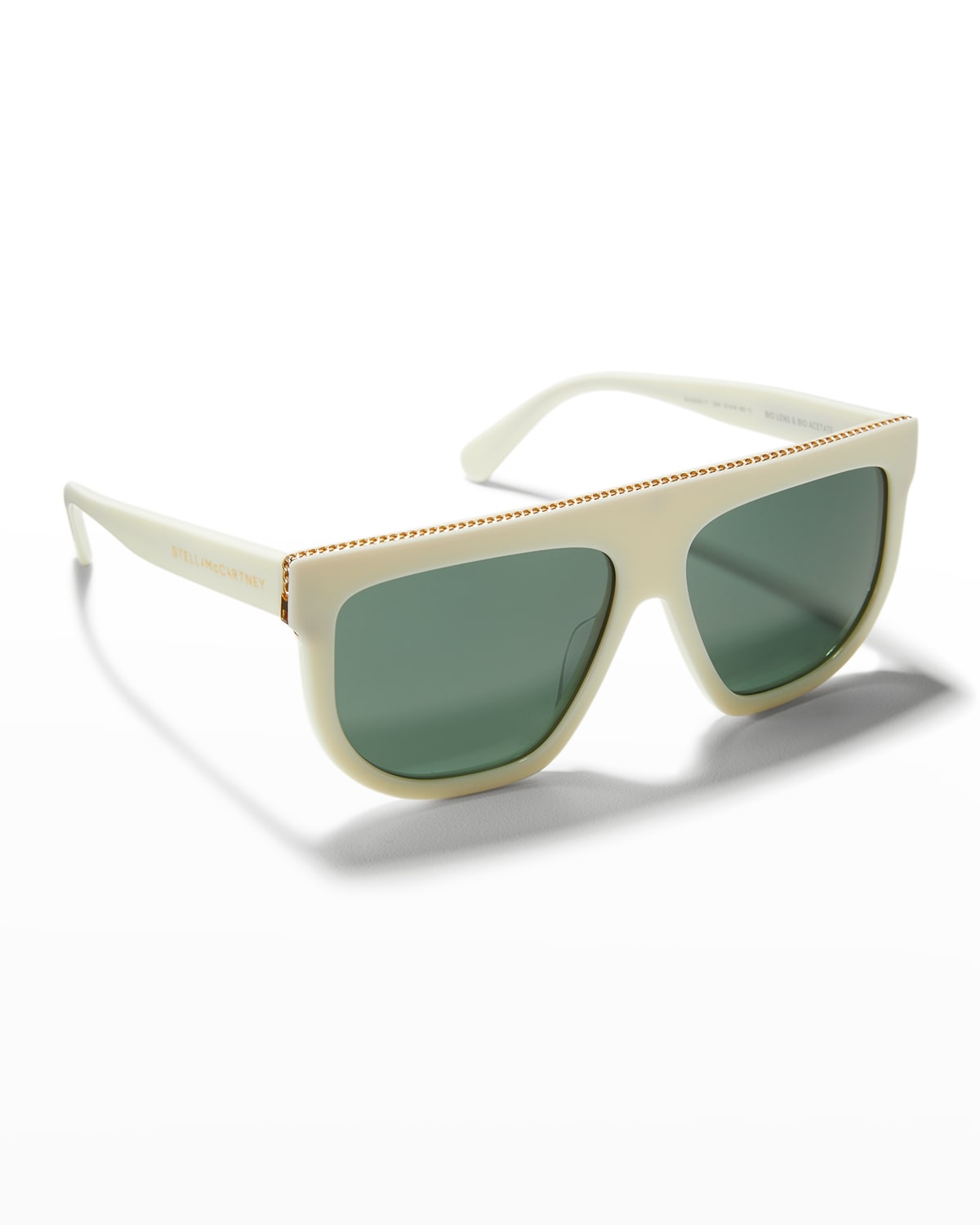 Stella Mccartney Bio-acetate Aviator Sunglasses W/ Chain Strap In 5725n Ivory