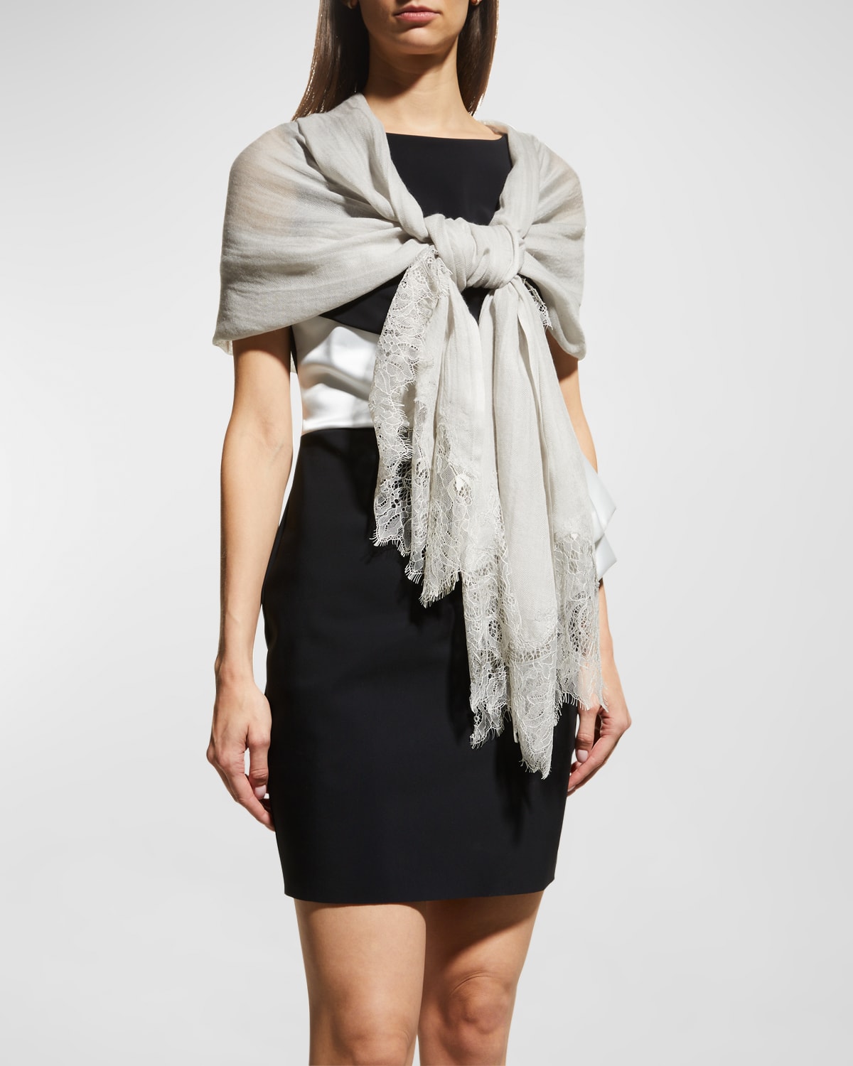 Lace Embroidered Wool-Silk Stole