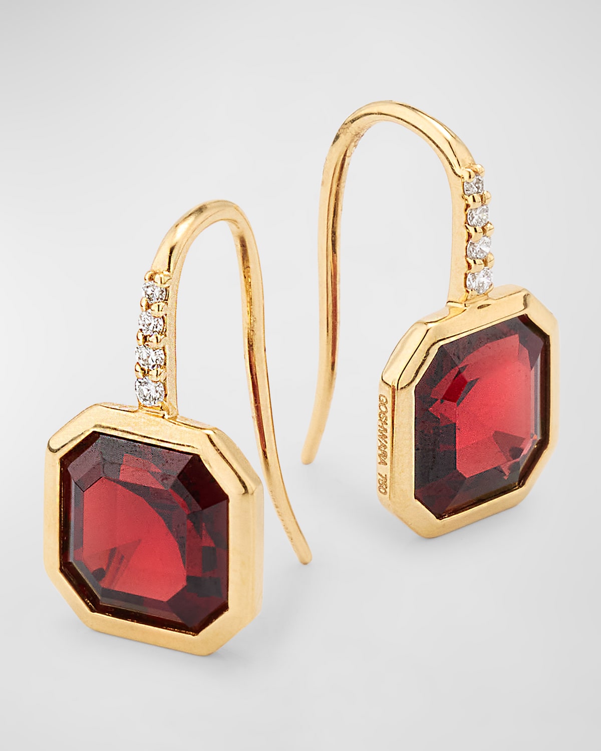 Gossip 18K Yellow Gold Diamond and Asscher Cut Garnet Wire Earrings