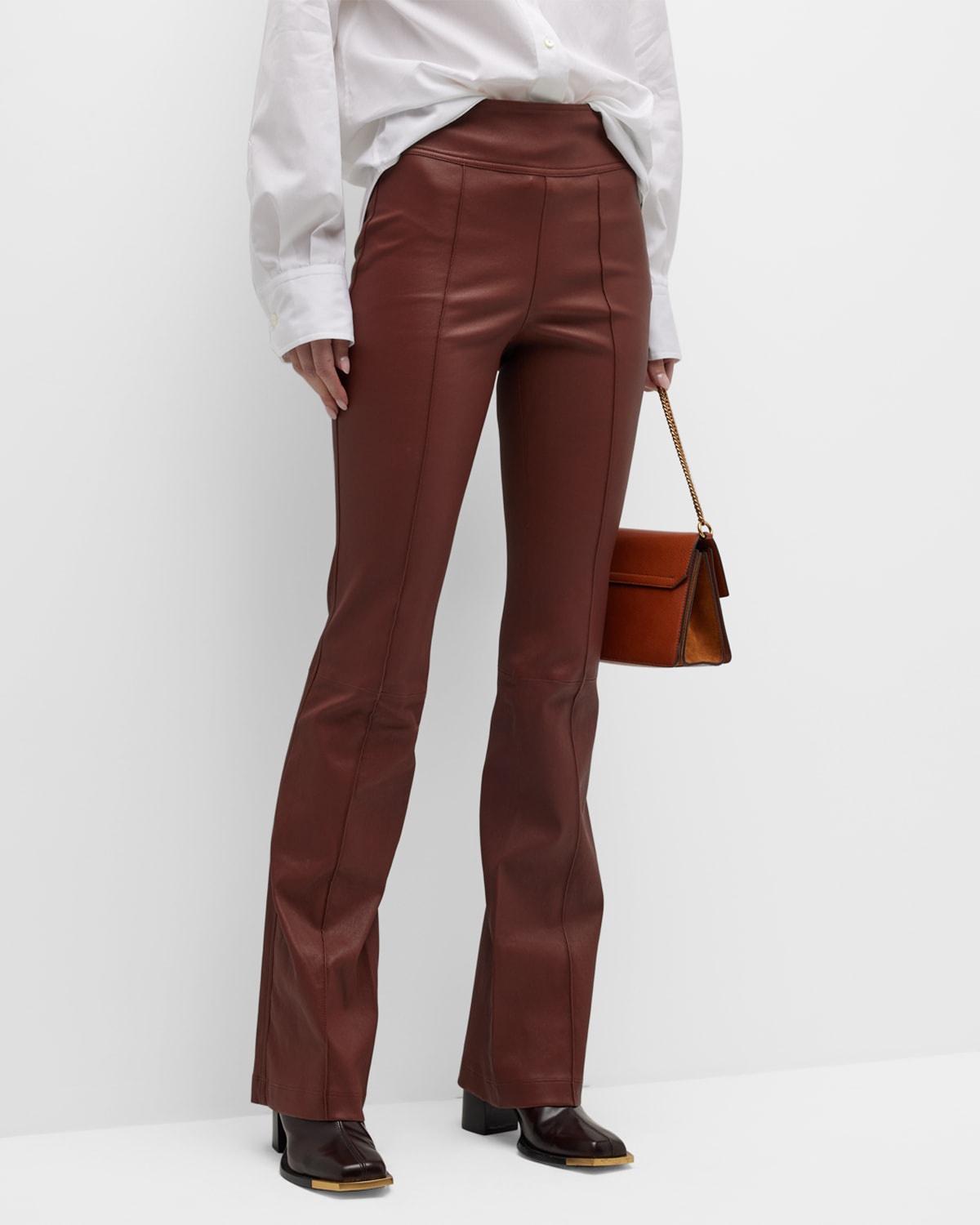 Helmut Lang Brown Bootcut Leather Pants In Cinnamon
