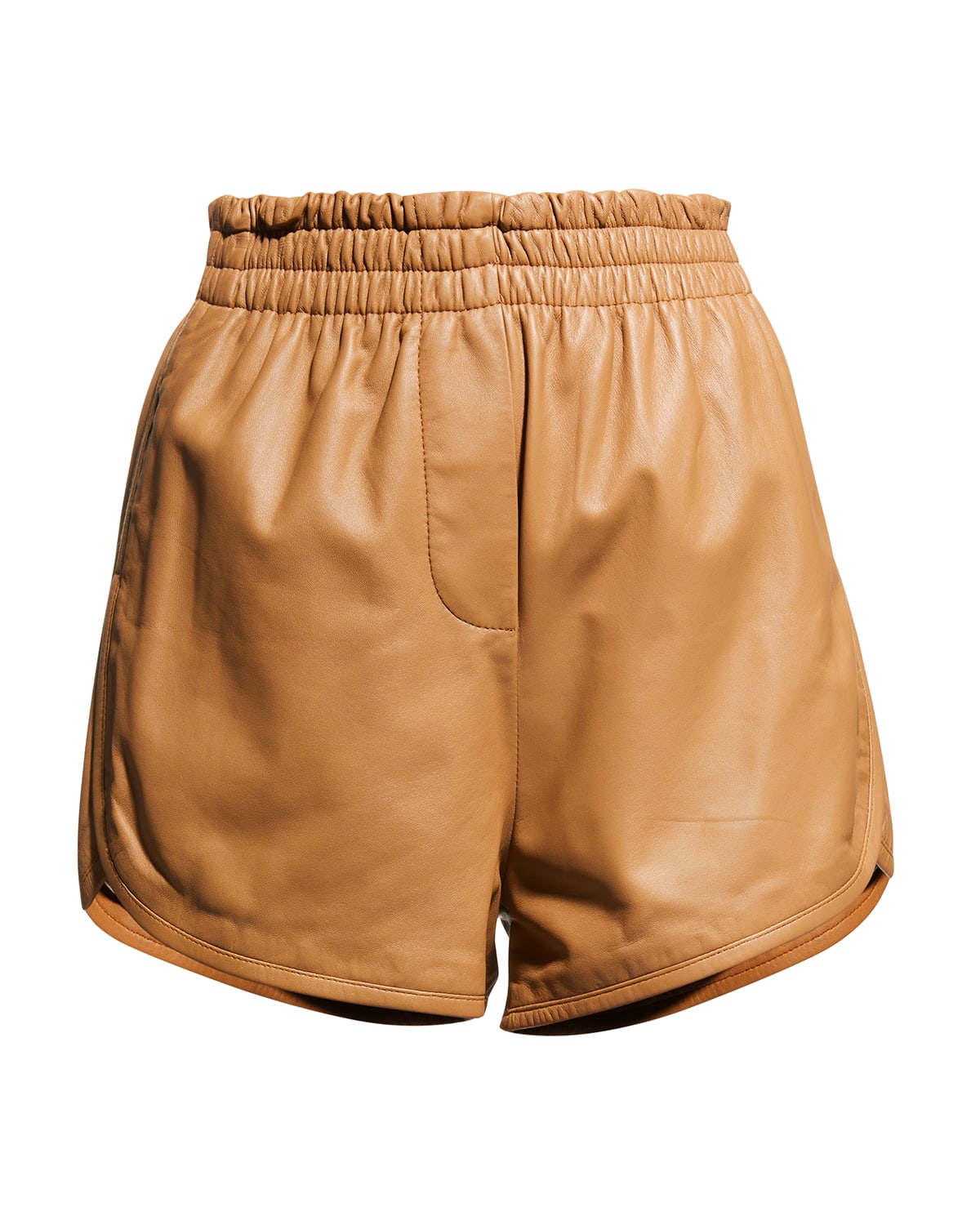 Zeynep Arcay Leather Jogger Shorts In Camel