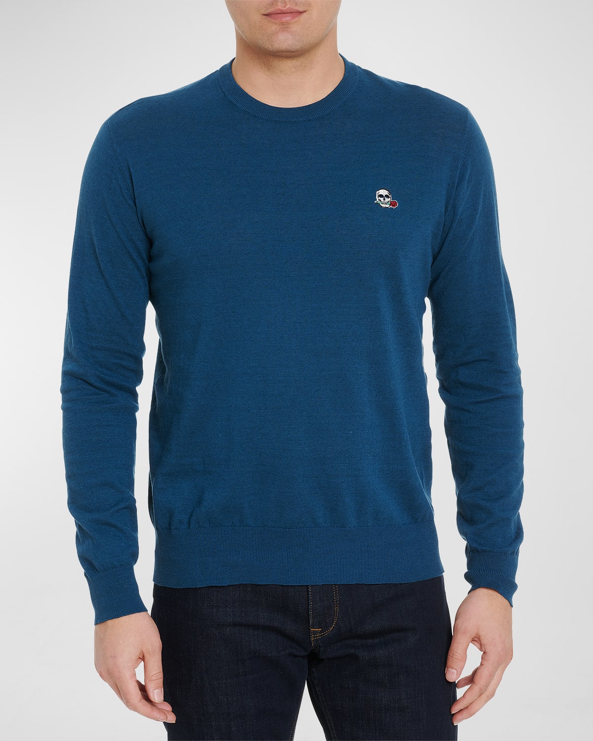 Shop Robert Graham Men's Drifters Cotton-linen Crewneck Sweater In Teal