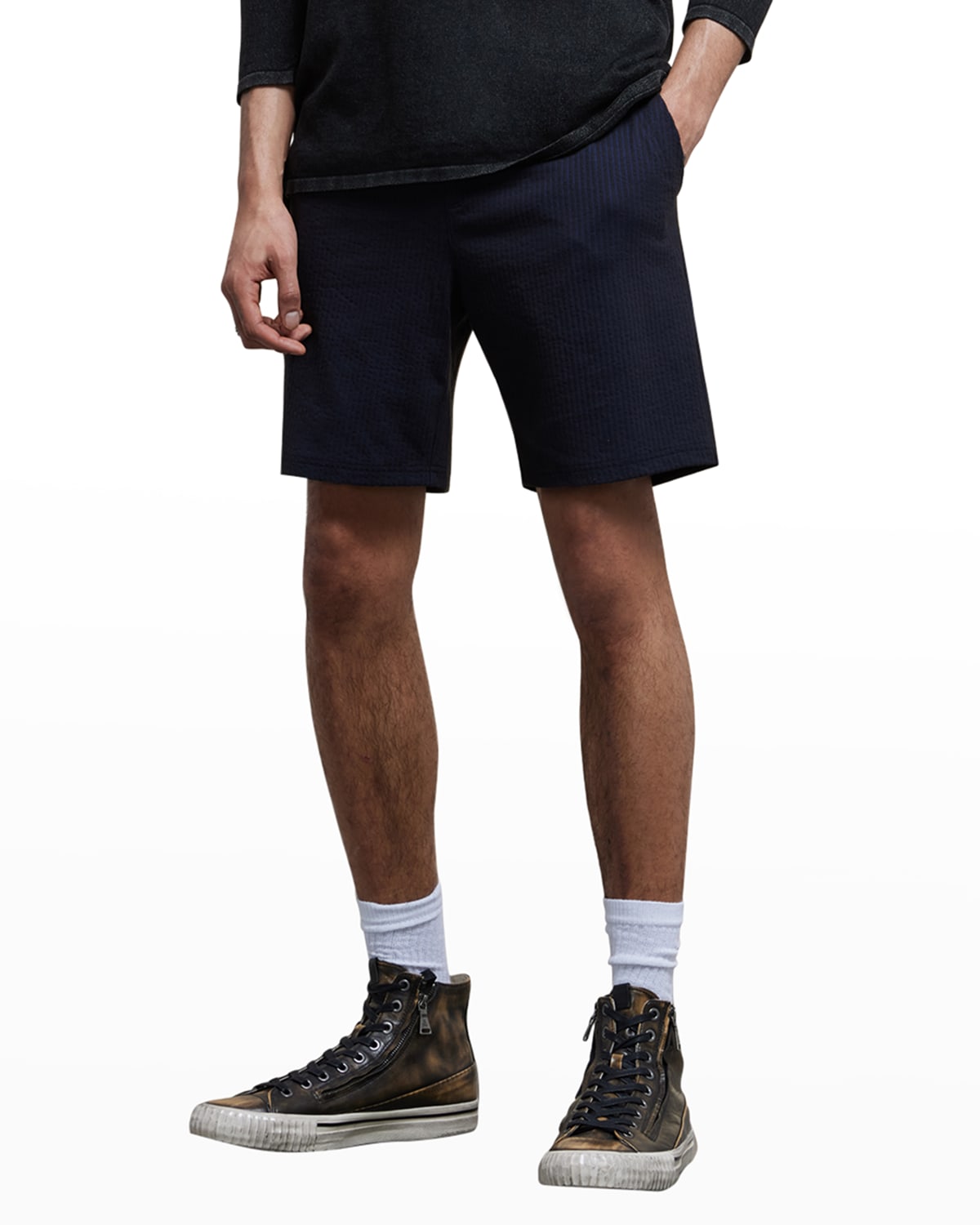 John Varvatos Men's Gary Vertical Jacquard Shorts In Black