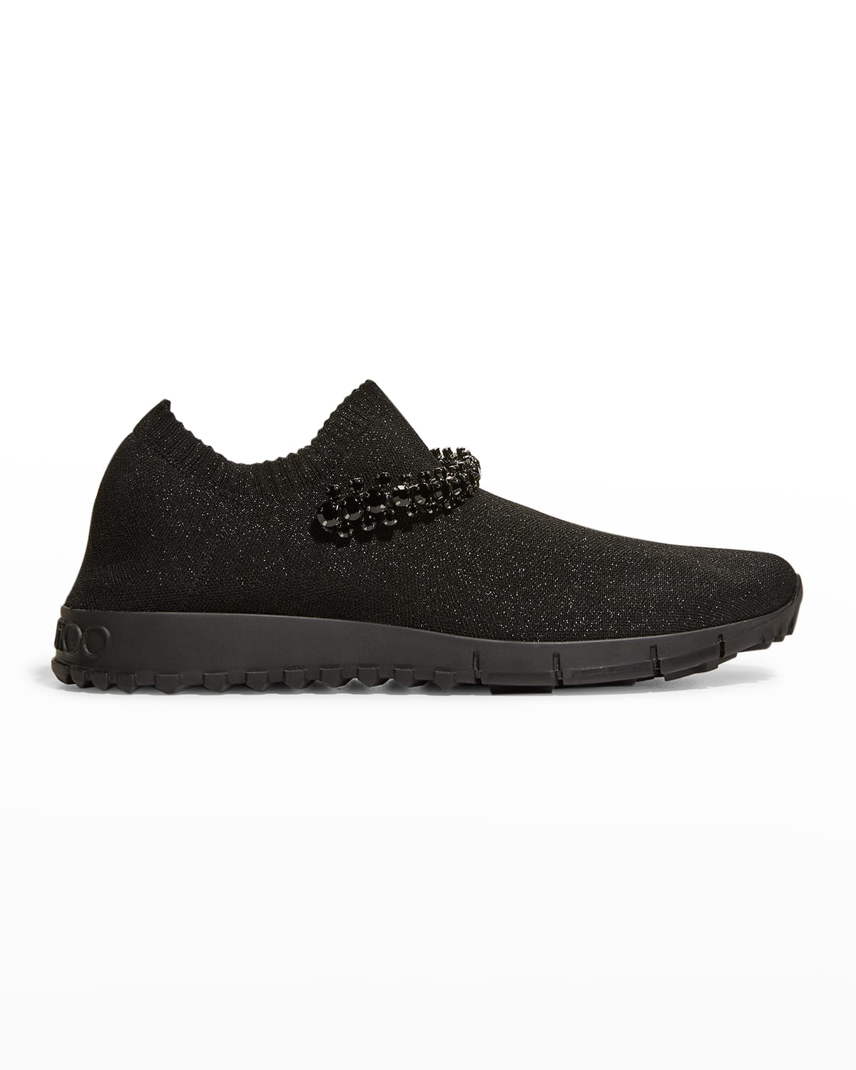 Jimmy Choo Verona Knit Crystal-strap Trainer Sneakers In Black