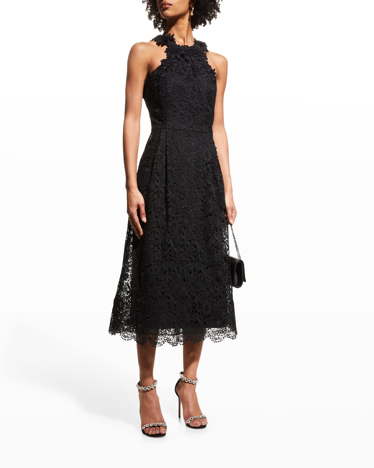 Rickie Freeman For Teri Jon Pleated Lace Halter Dress In Black | ModeSens