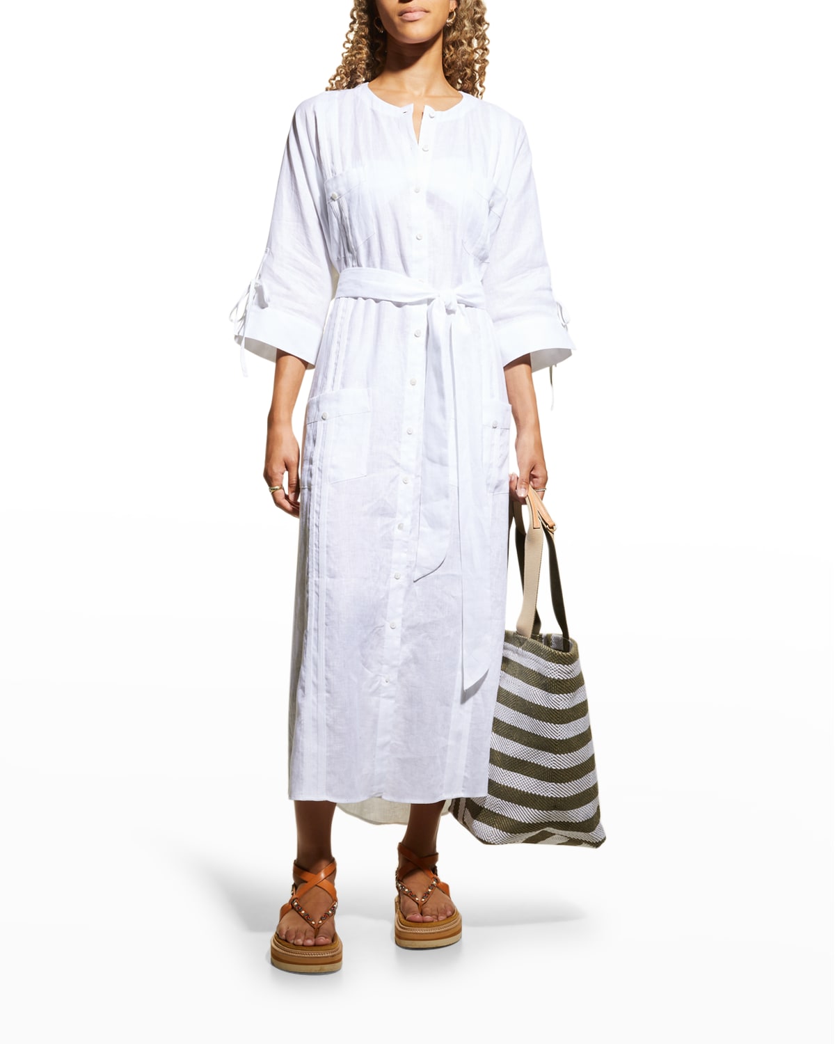 Miguelina Paisley Washed Linen Oversized Shirtdress In Pure White