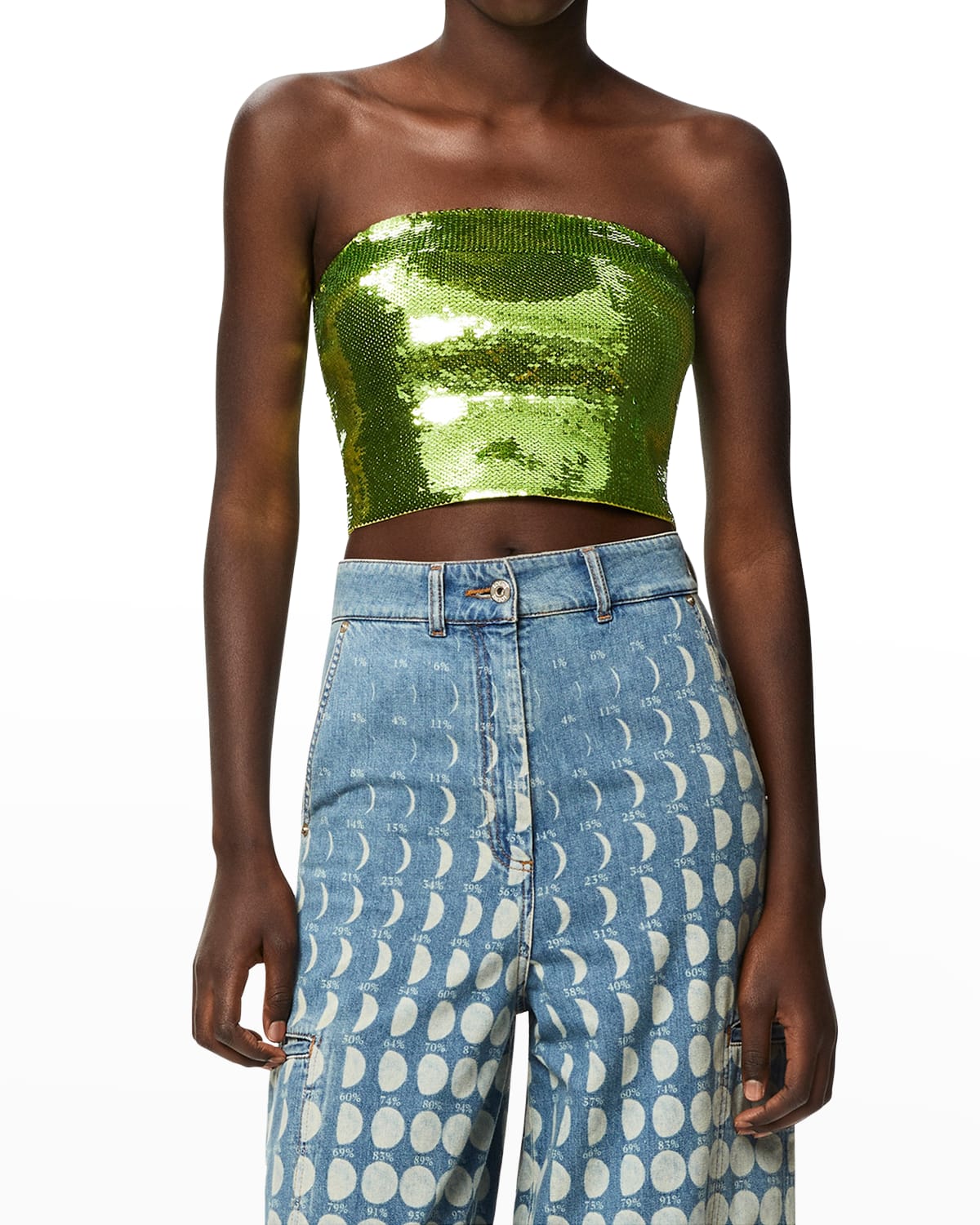 Loewe X Paula's Ibiza Sequin Bustier Top In Aniseed Gr