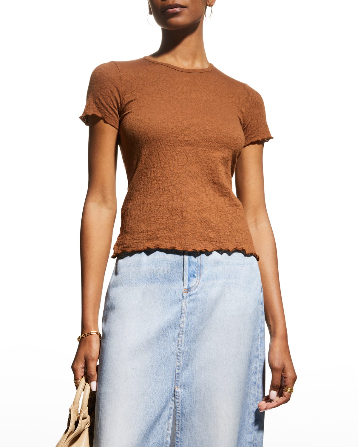 Rag & Bone Gemma Jacquard Leopard Printed Short Sleeve Top In Darkbrown