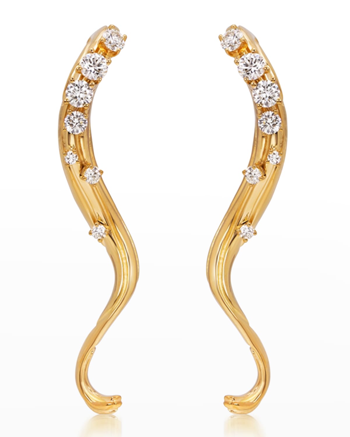 Hueb 18K Bahia Yellow Gold Wavy Earrings with VS-GH Diamonds