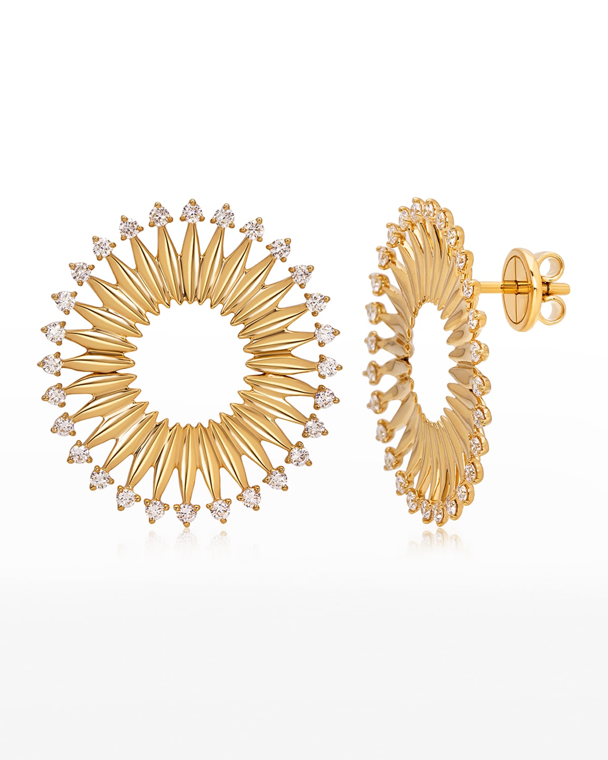 18K Tribal Yellow Gold Earrings with VS-GH Diamonds, 0.81tcw