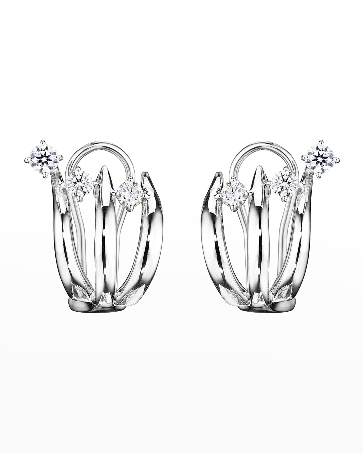 18K Tribal White Gold Earrings with VS-GH Diamonds, 0.51tcw