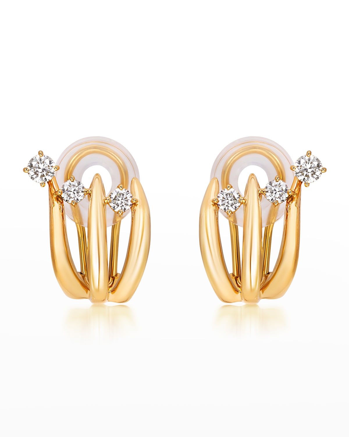 Hueb 18k Tribal Yellow Gold Earrings With Vs-gh Diamonds, 0.51tcw