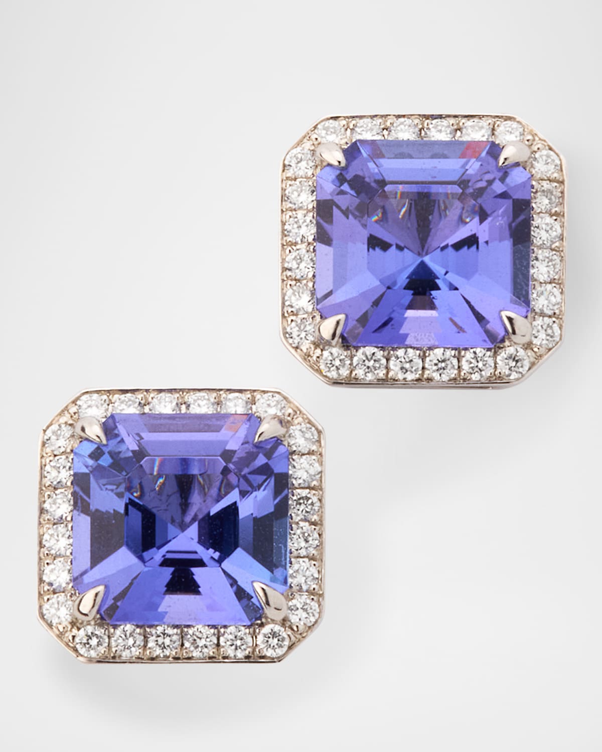 Platinum Emerald-Cut Tanzanite and Diamond Stud Earrings