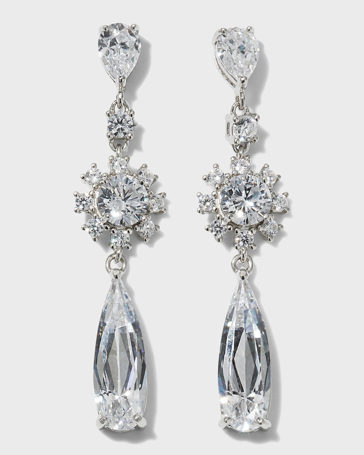 Golconda By Kenneth Jay Lane Multi Cubic Zirconia With Middle Floral Vertical Earrings, 9.0tcw In Clear