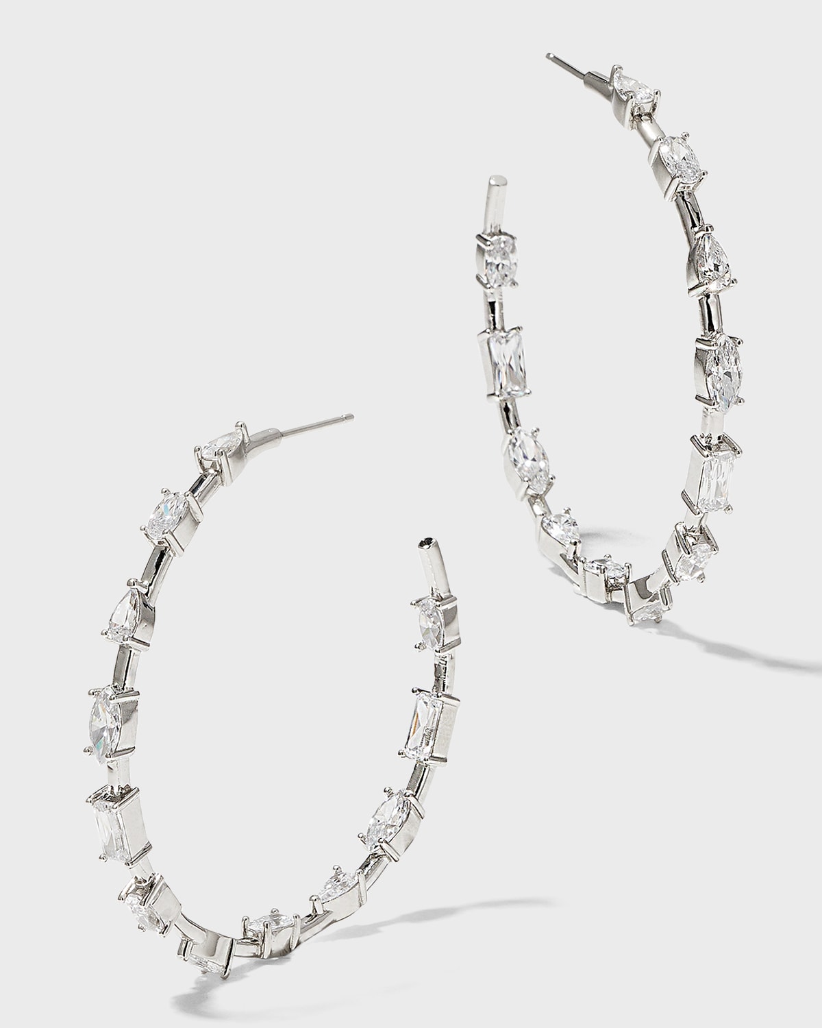 Golconda by Kenneth Jay Lane Multi-Shape Cubic Zirconia Hoop Earrings, 2"L