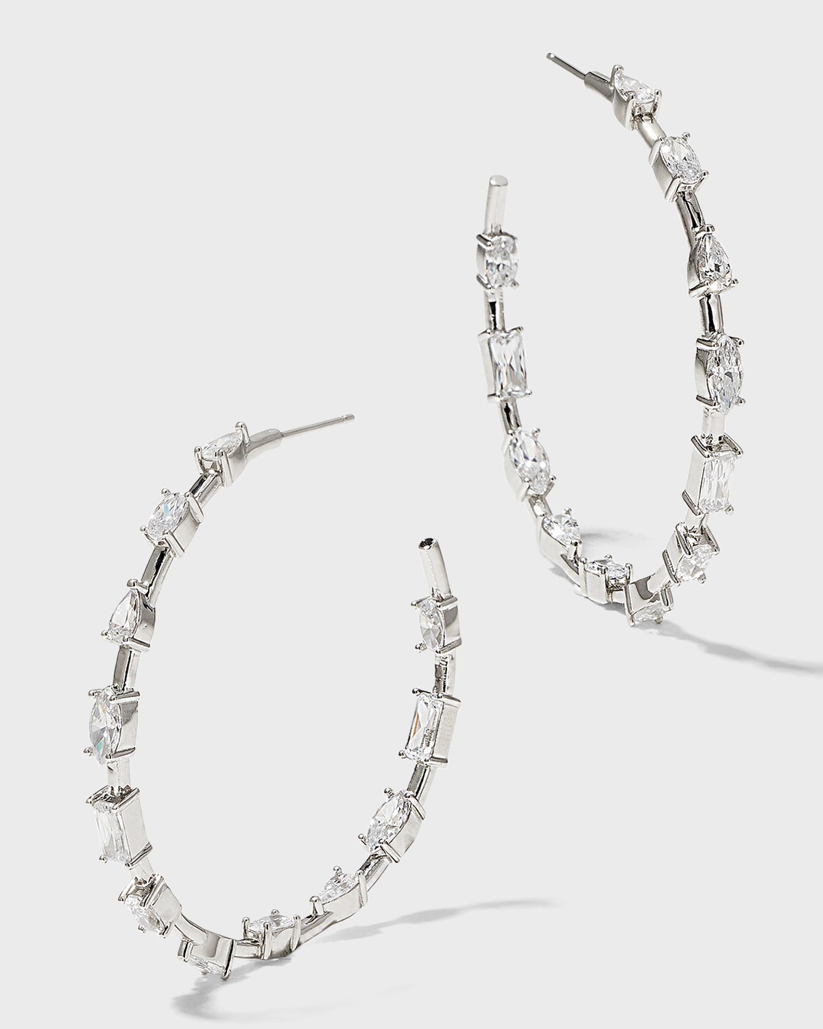 Golconda By Kenneth Jay Lane Multi-shape Cubic Zirconia Hoop Earrings, 2"l In Clear