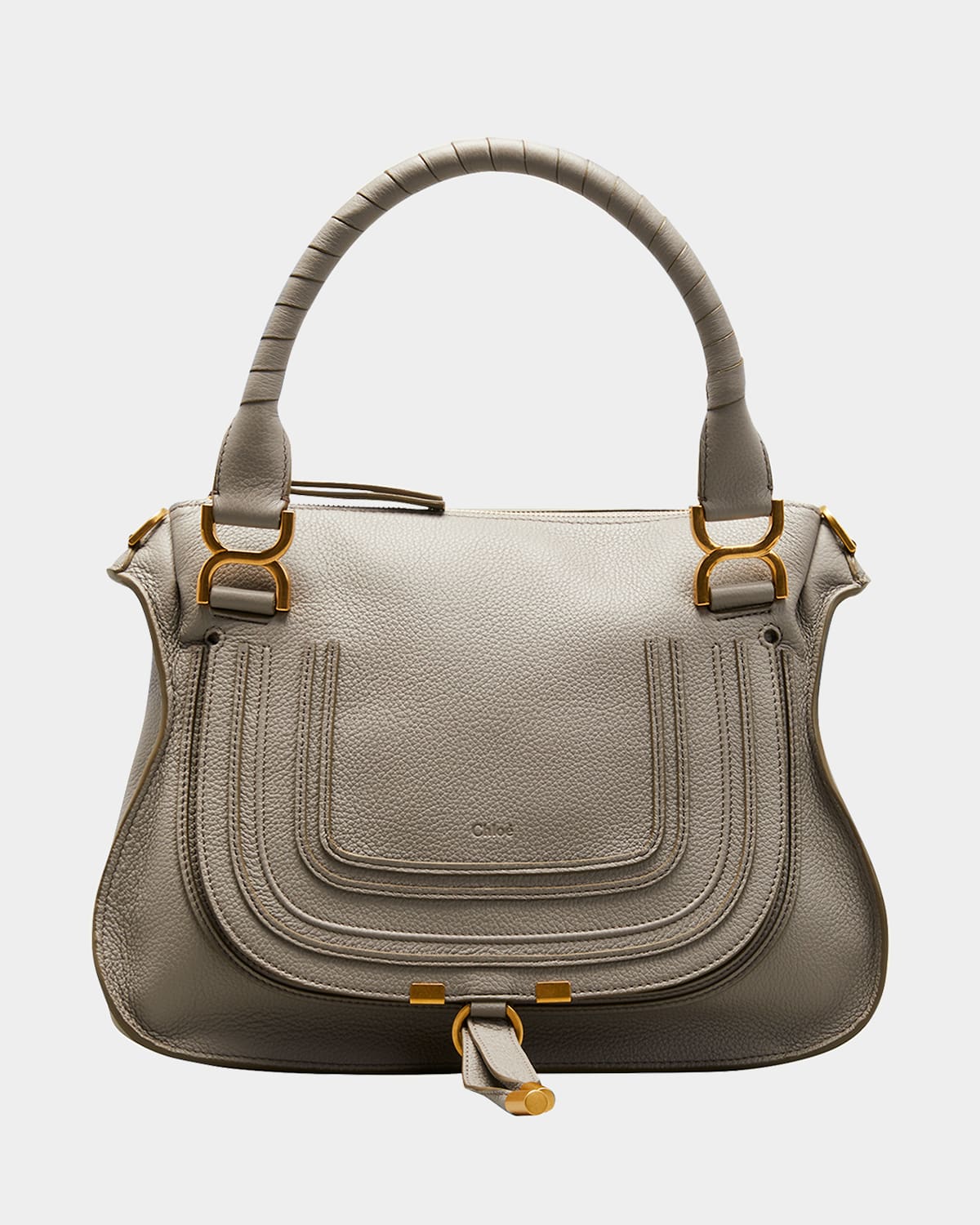 Chloé Marcie Medium Double Carry Satchel Bag In Grained Leather In Cashmere Grey