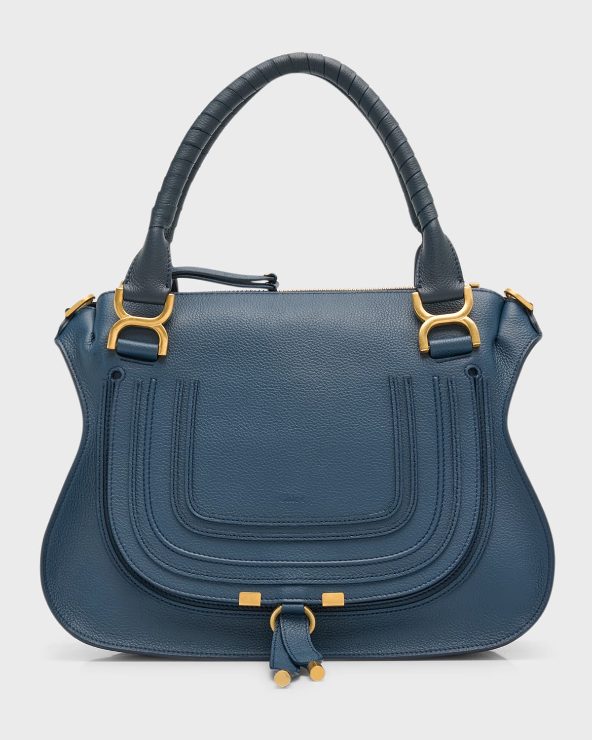 Chloé Marcie Medium Zip Leather Satchel Bag In 4d8 Graphite Navy