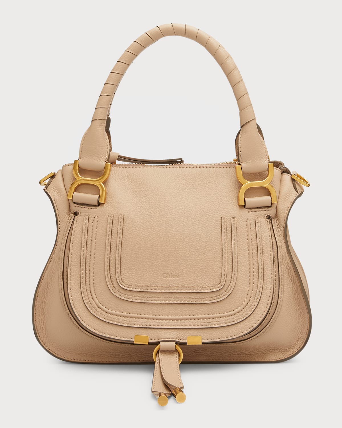 Chloé Marcie Small Grain Leather Satchel Bag In Nomad Beige