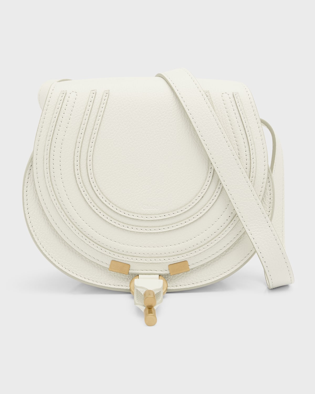 Chloé Marcie Small Whipstitch Saddle Crossbody Bag In Misty Ivory