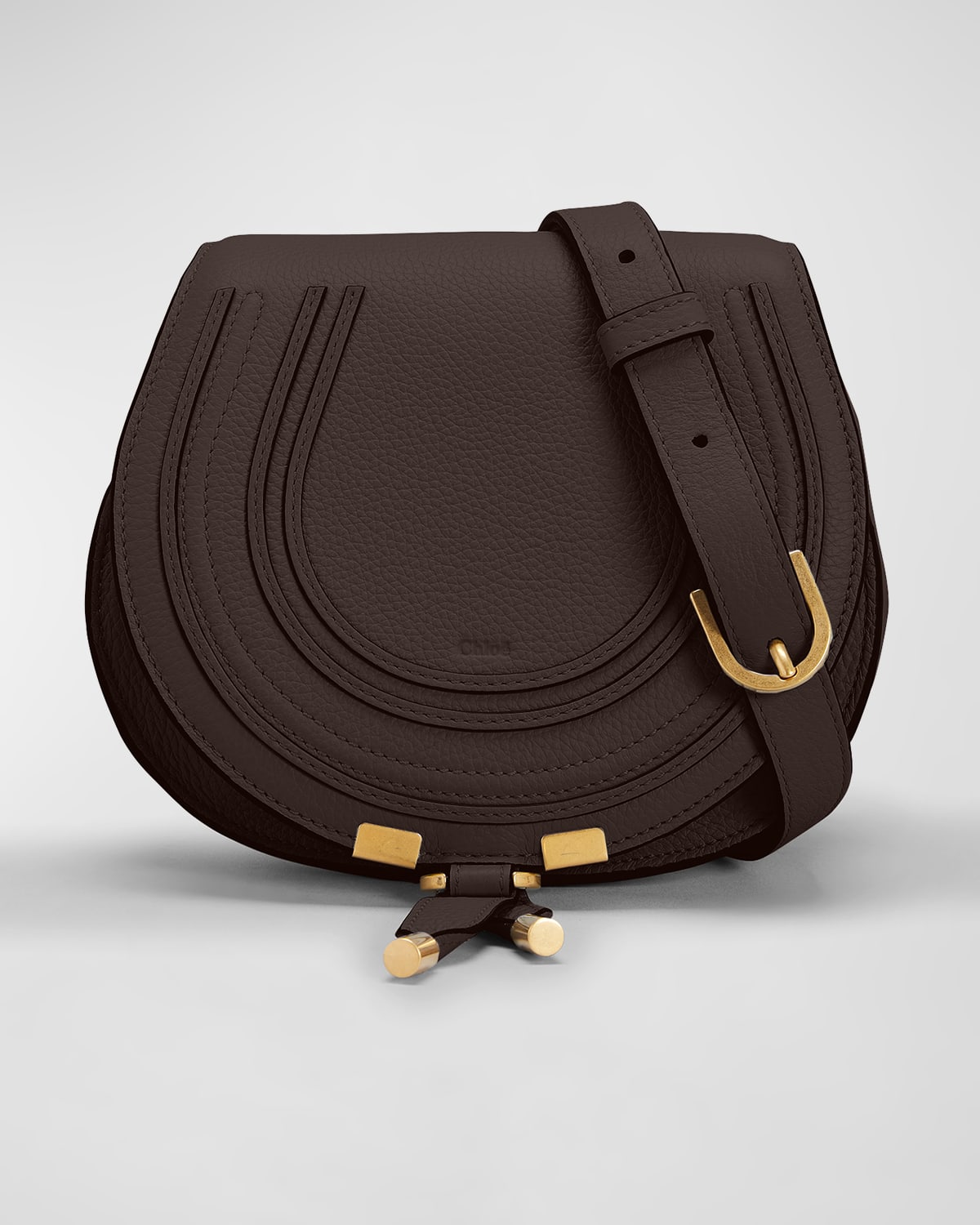 Chloé Marcie Mini Whipstitch Saddle Crossbody Bag In 297 Bold Brown