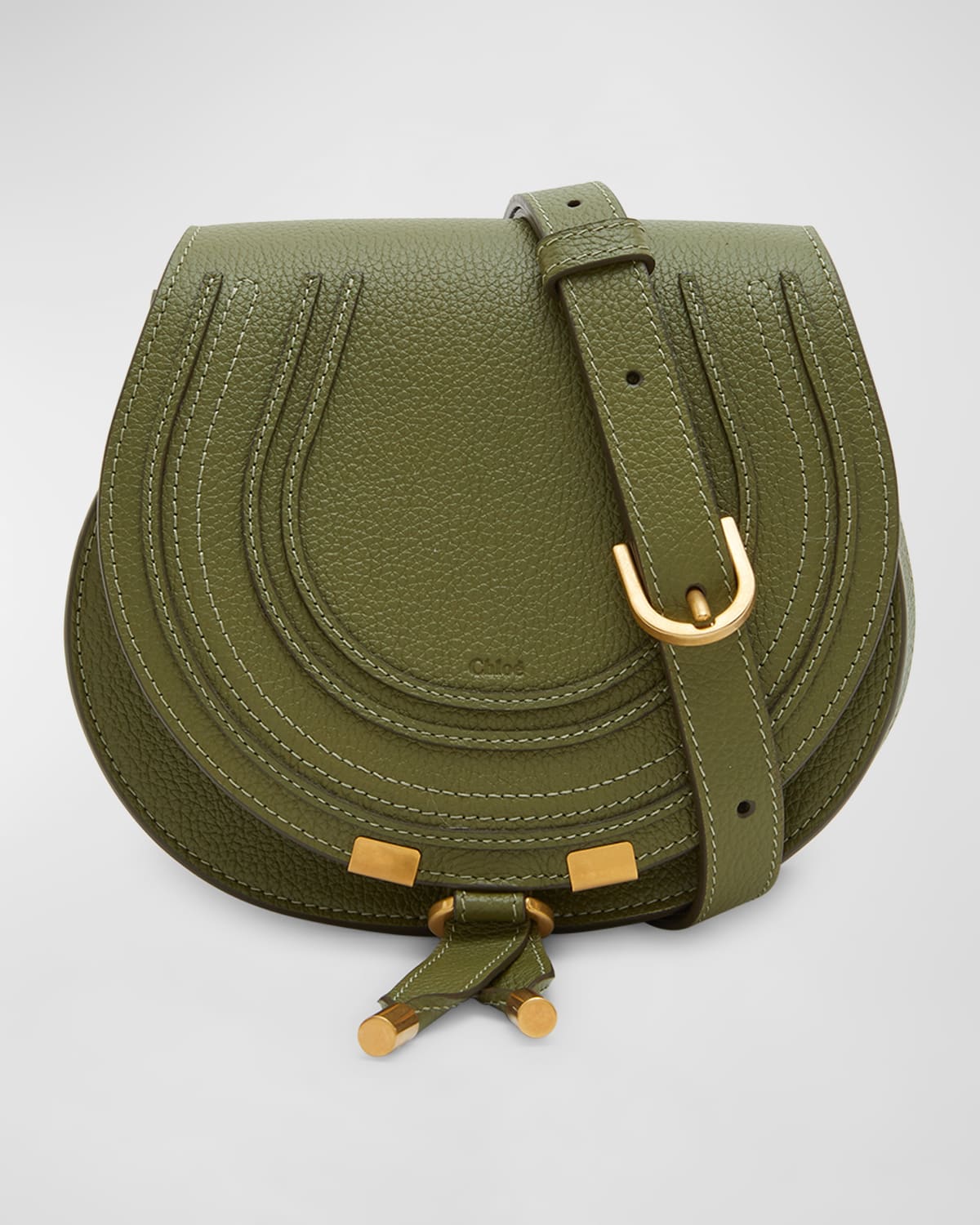 Chloé Marcie Small Whipstitch Saddle Crossbody Bag In 3b0 Light Cactus