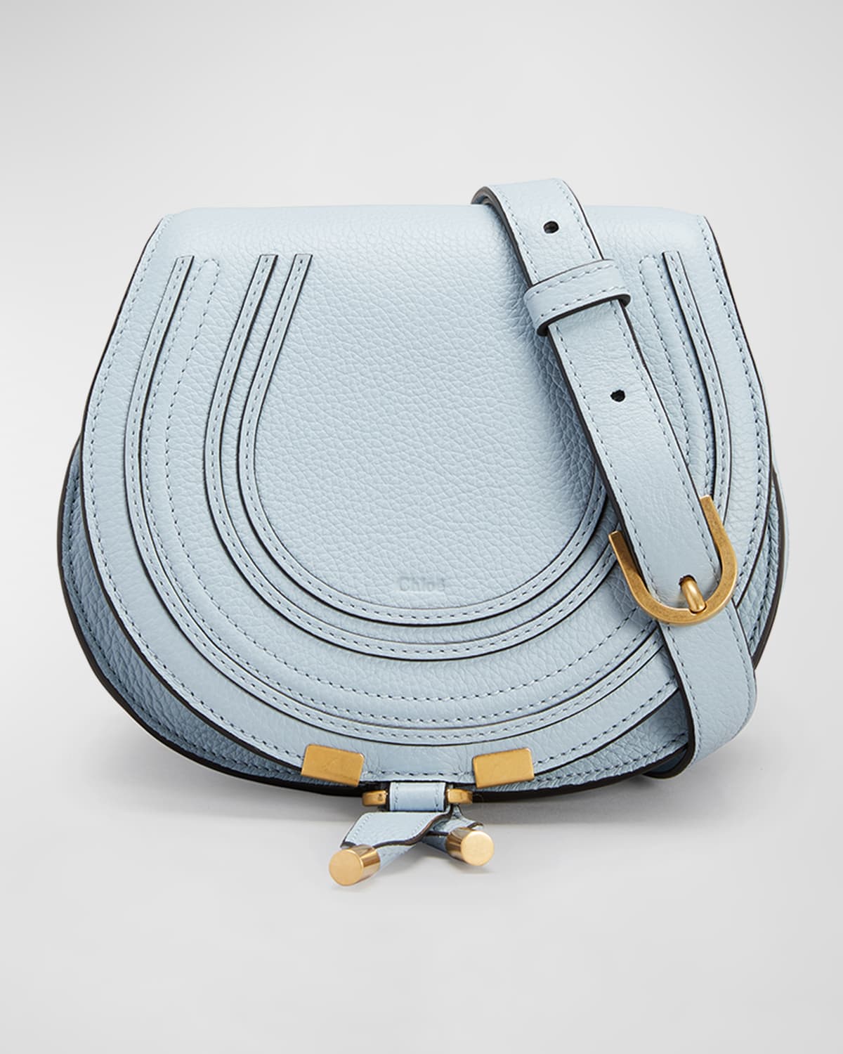 Chloé Marcie Mini Whipstitch Saddle Crossbody Bag In 469 Shady Blue