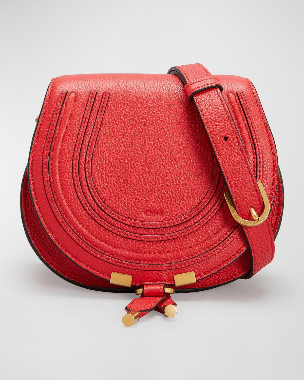 Chloé Marcie Mini Whipstitch Saddle Crossbody Bag In 636 Red Flame