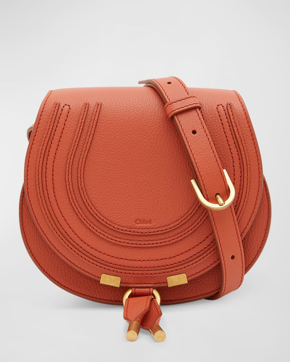 Chloé Marcie Small Whipstitch Saddle Crossbody Bag In Tawny Orange