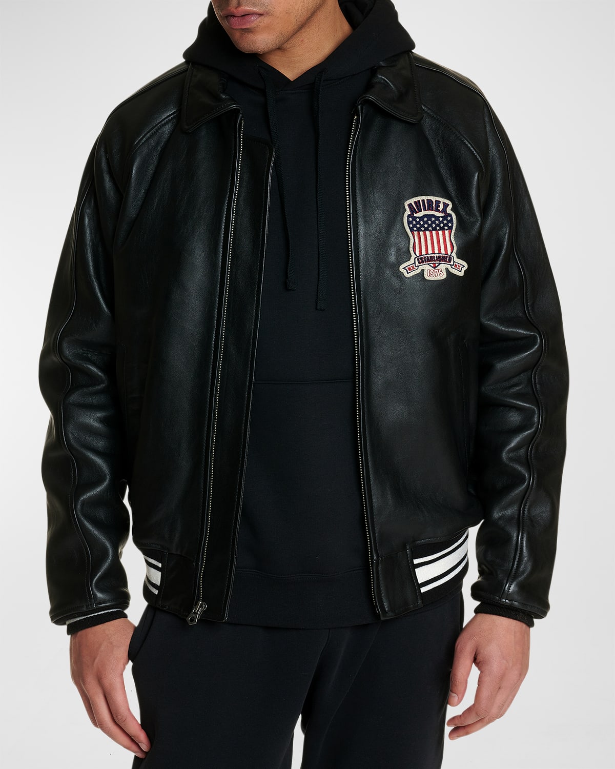AVIREX Men's Icon Logo Leather Bomber Jacket