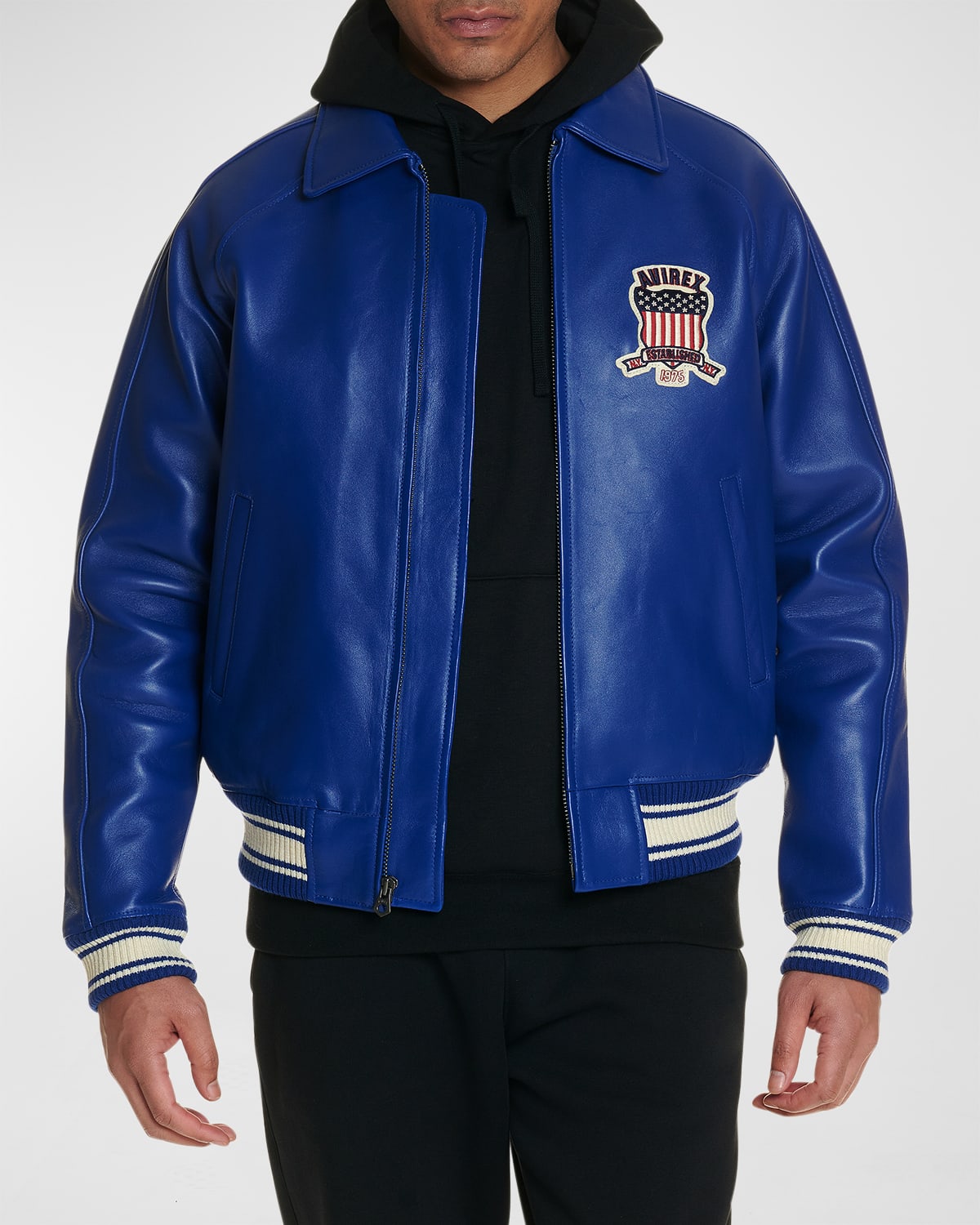 AVIREX Men's Icon Logo Leather Bomber Jacket