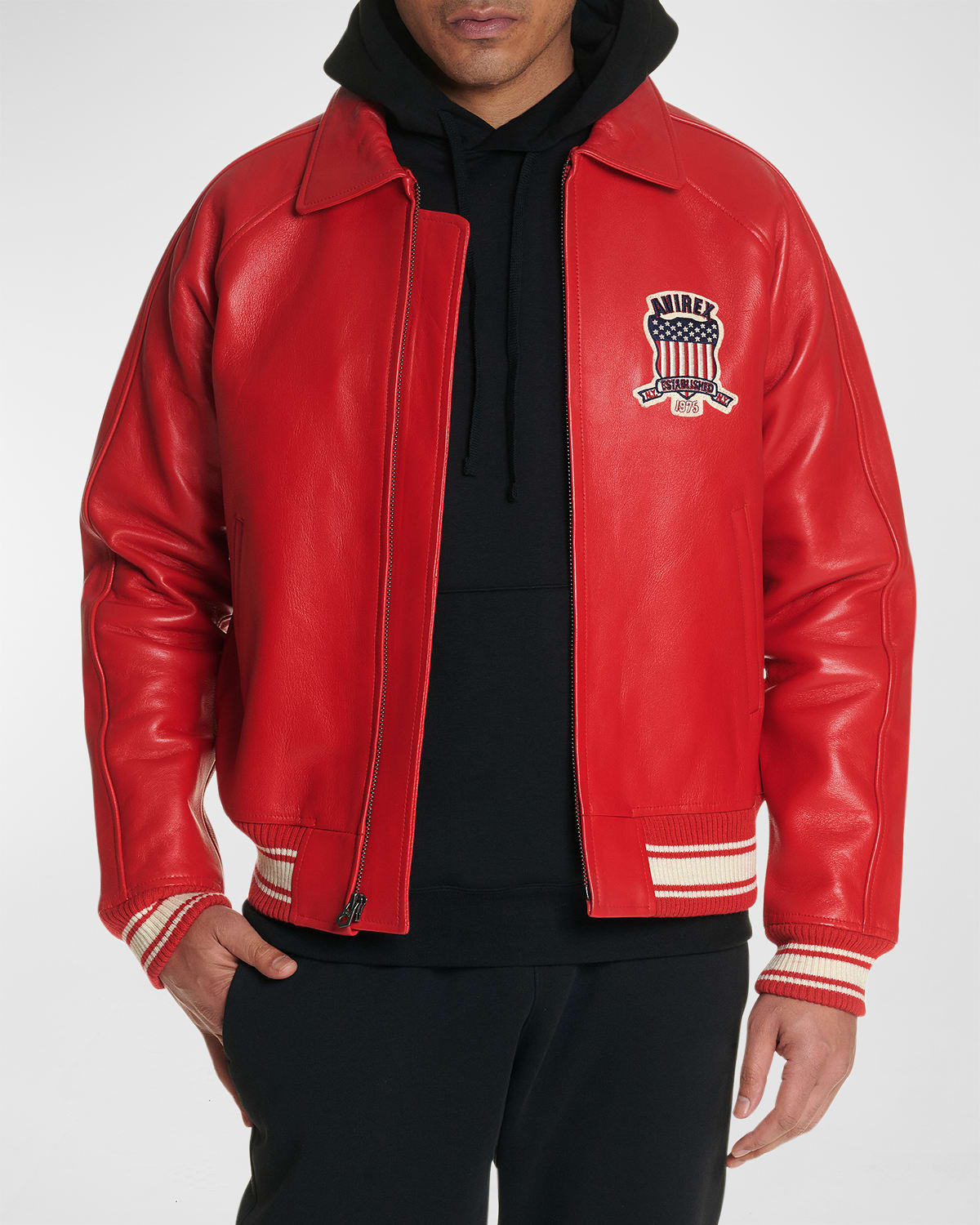 Men's Icon Logo Leather Bomber Jacket In Salvage Red
