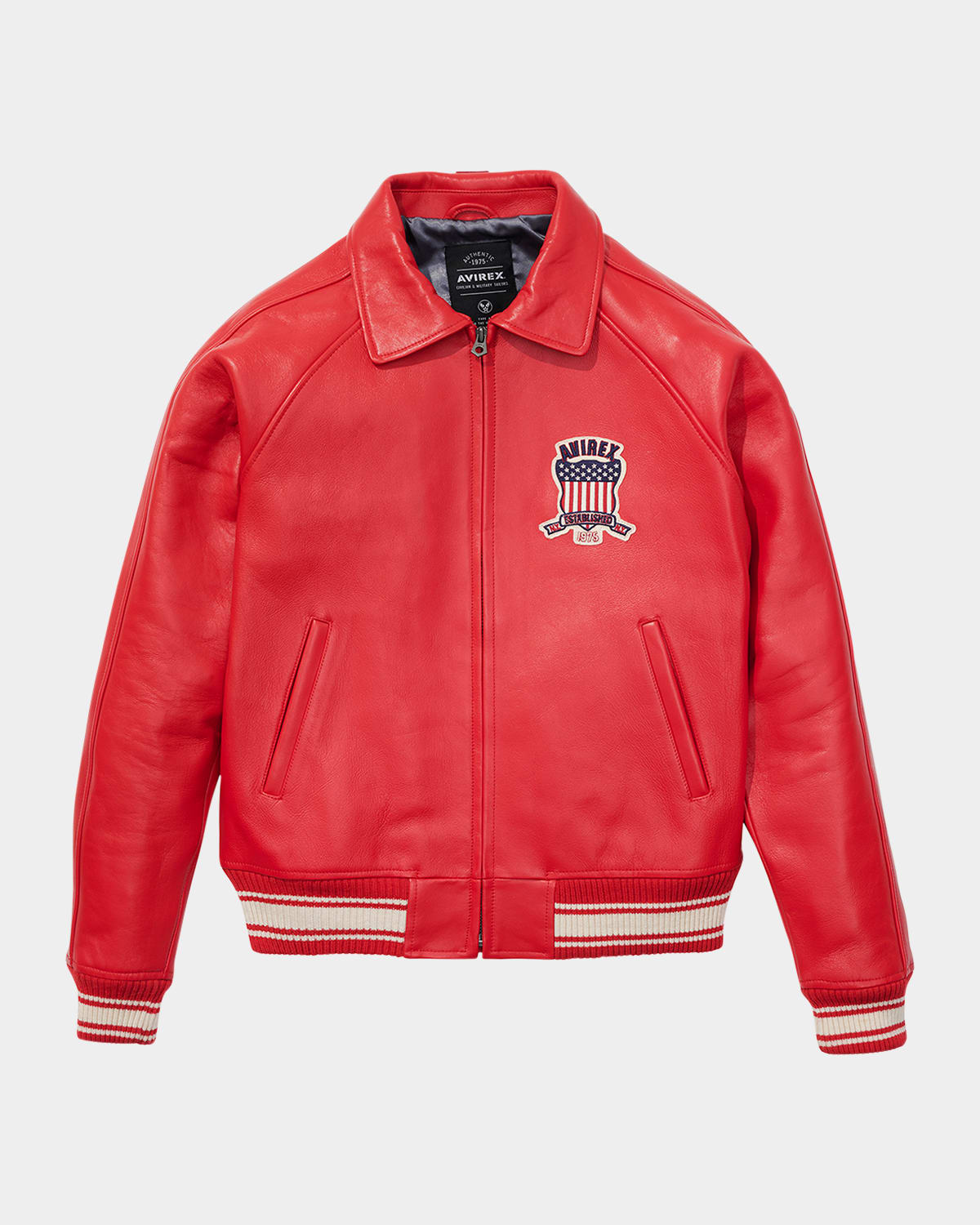 Avirex Men's Icon Logo Leather Bomber Jacket In Salvage Red
