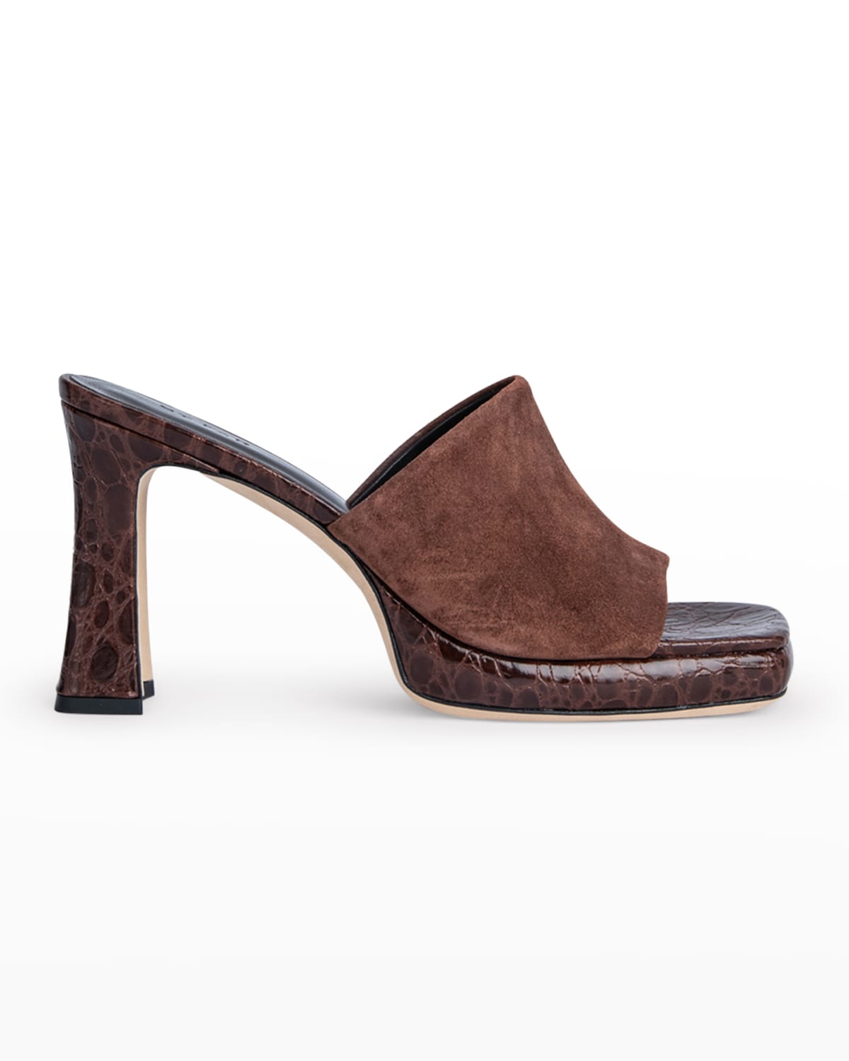 By Far Beliz Croc-effect Leather And Suede Mules In Sequoia
