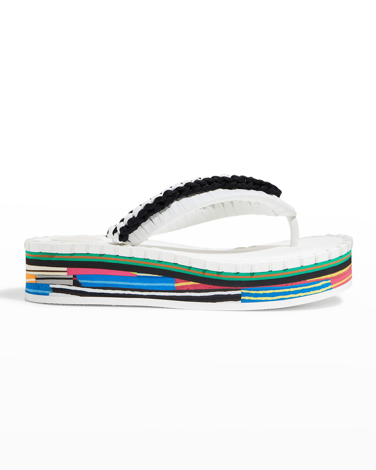 Chloé Lou Braided Colorblock-sole Thong Sandals In White - Black 1