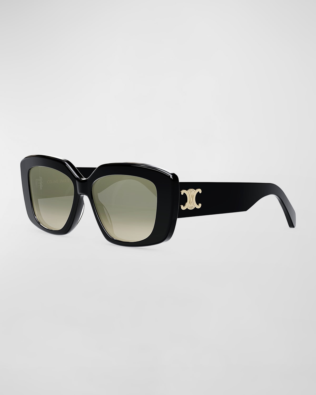 Celine Triomphe 55mm Rectangular Sunglasses In Shiny Black