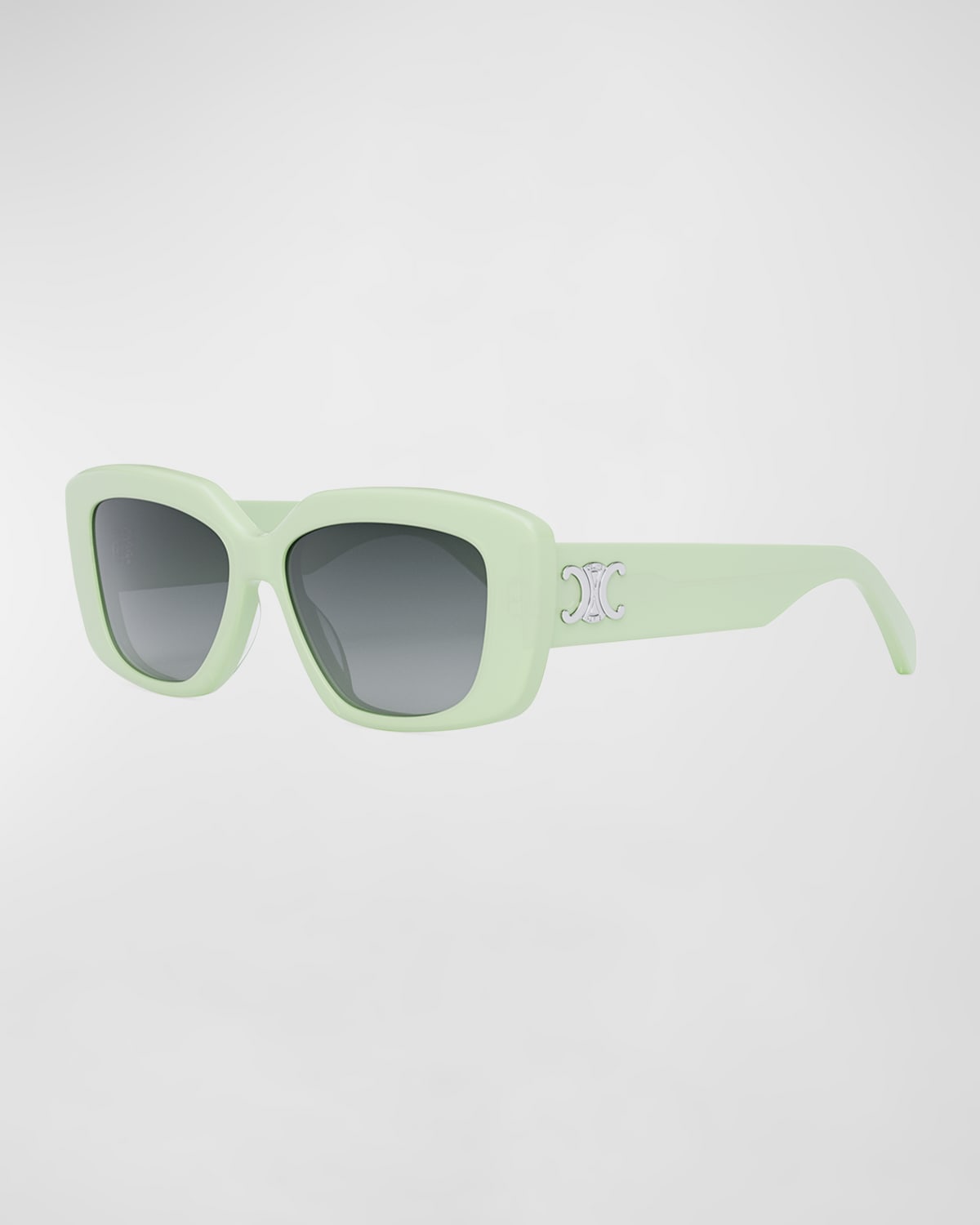 Celine Triomphe Rectangle Acetate Sunglasses In Shiny Light Green