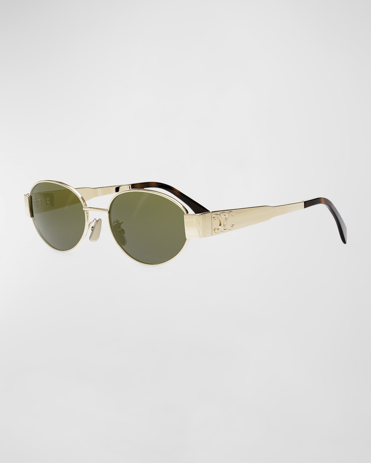 Shop Celine Triomphe Oval Metal Sunglasses In Shiny Endura