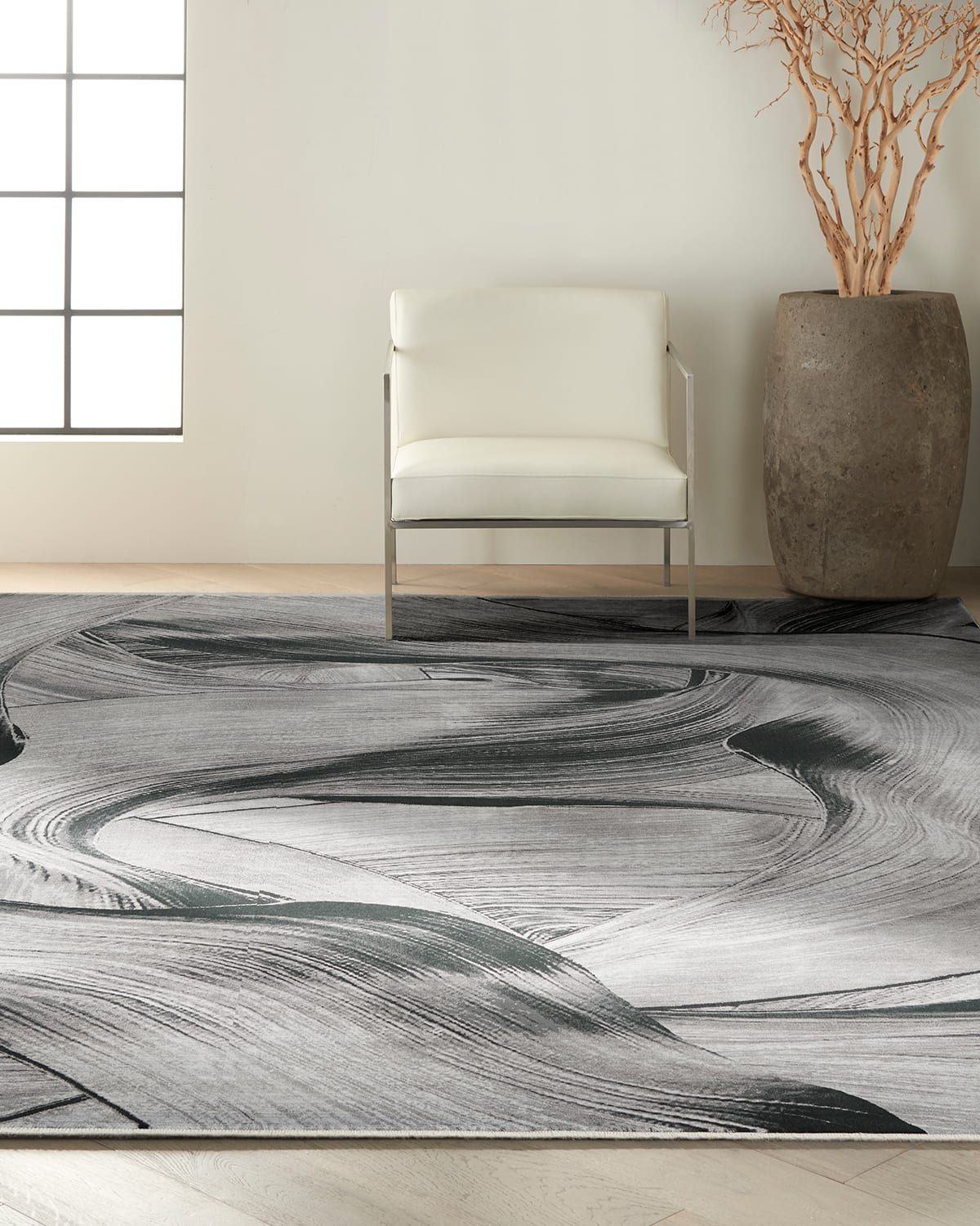 Balian Loom Woven Black Swirl Rug, 5' x 8'