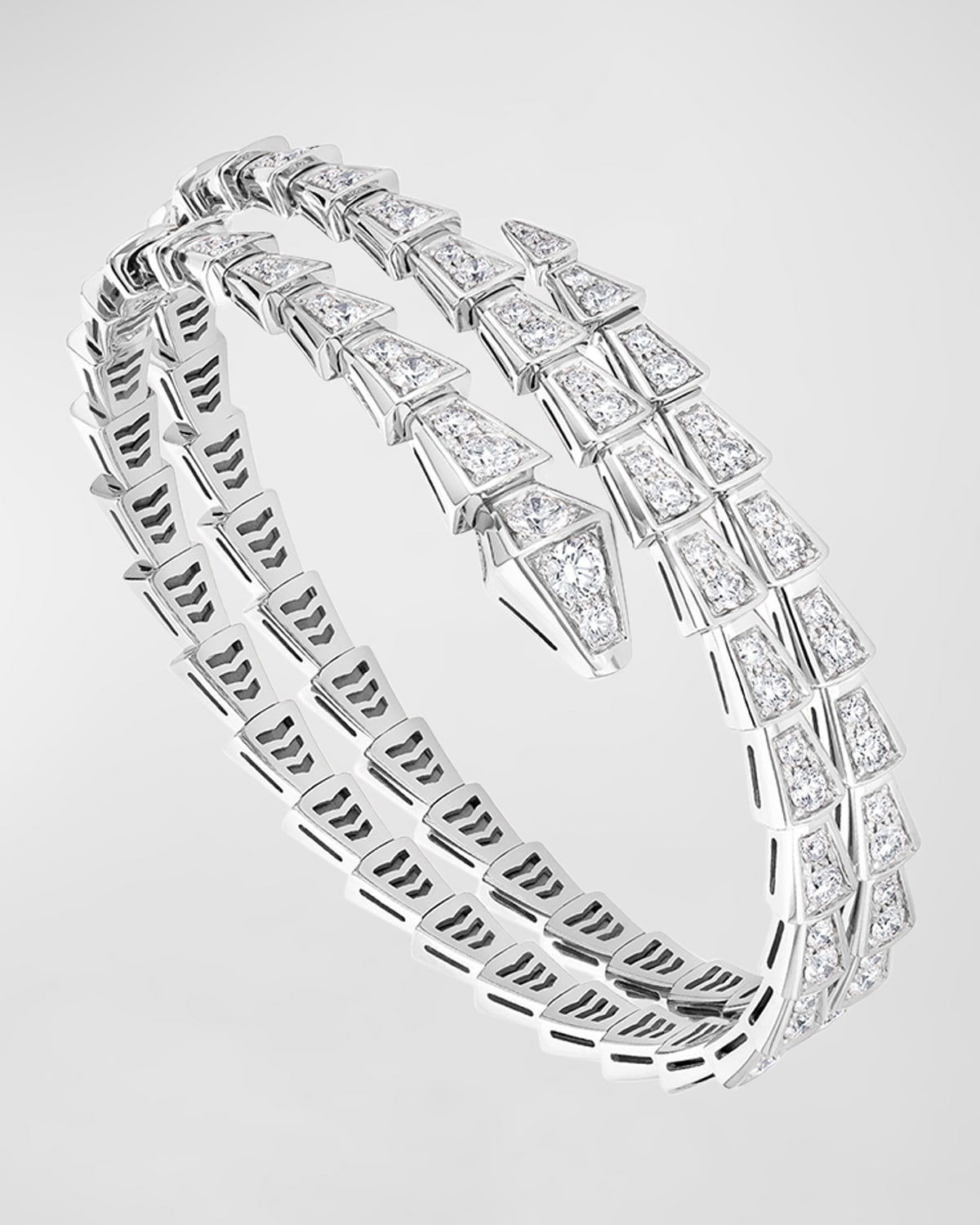 Serpenti Viper 2-Coil Bracelet in 18k White Gold and Diamonds, Size S