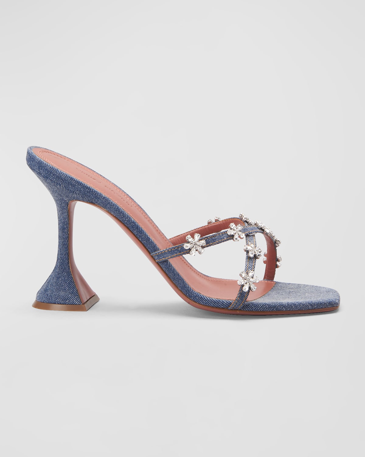 Lily Crystal Flower Denim Slide Sandals