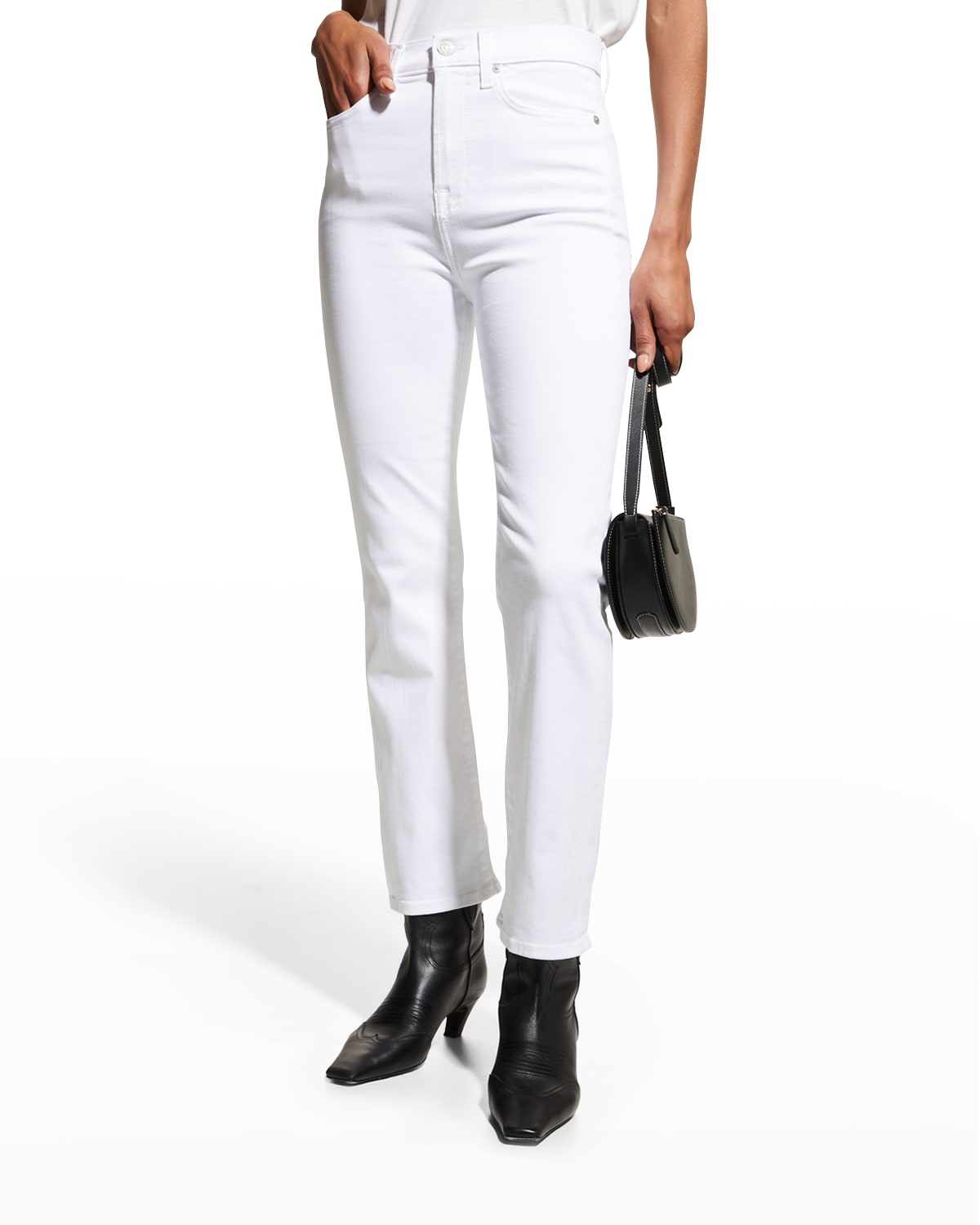 Shop 7 For All Mankind The High Waist Slim Kick Cropped Jeans In Luxe White