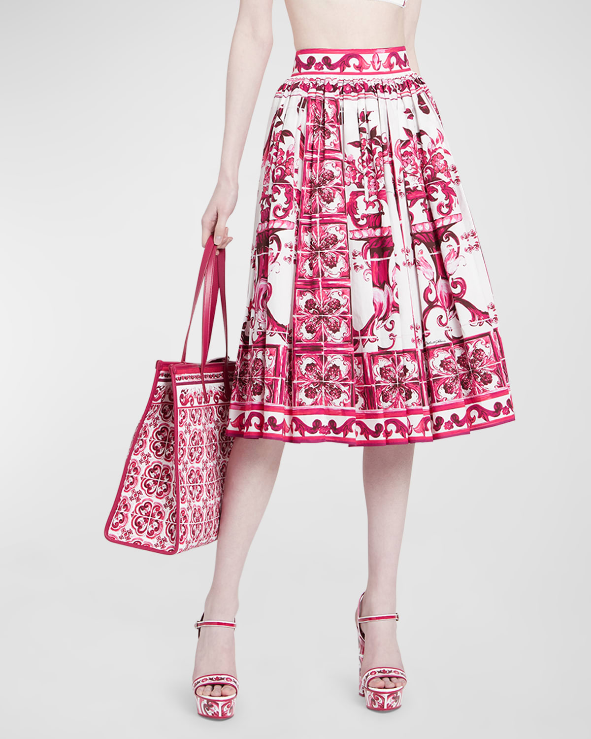 Dolce & Gabbana Tile-Print Pleated Poplin Midi Skirt | Smart Closet