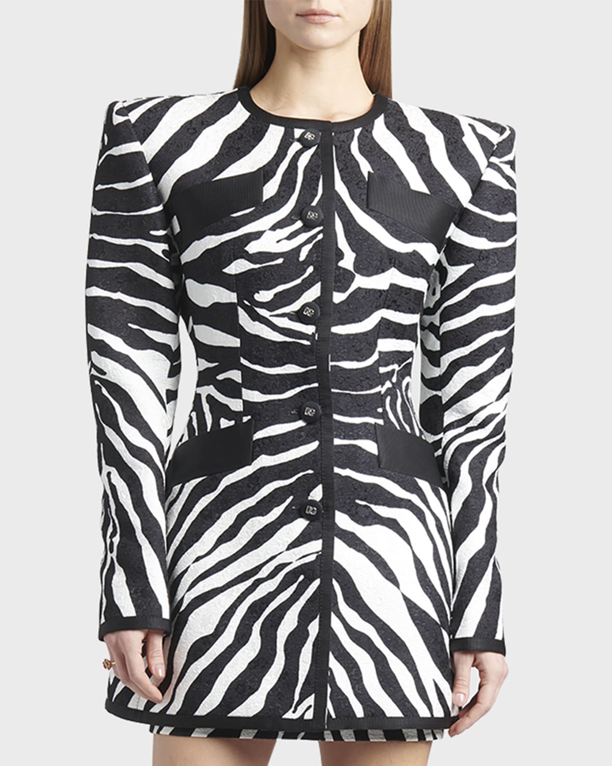 Shop Dolce & Gabbana Zebra-print Strong Shoulder Brocade Jacket In Natural White
