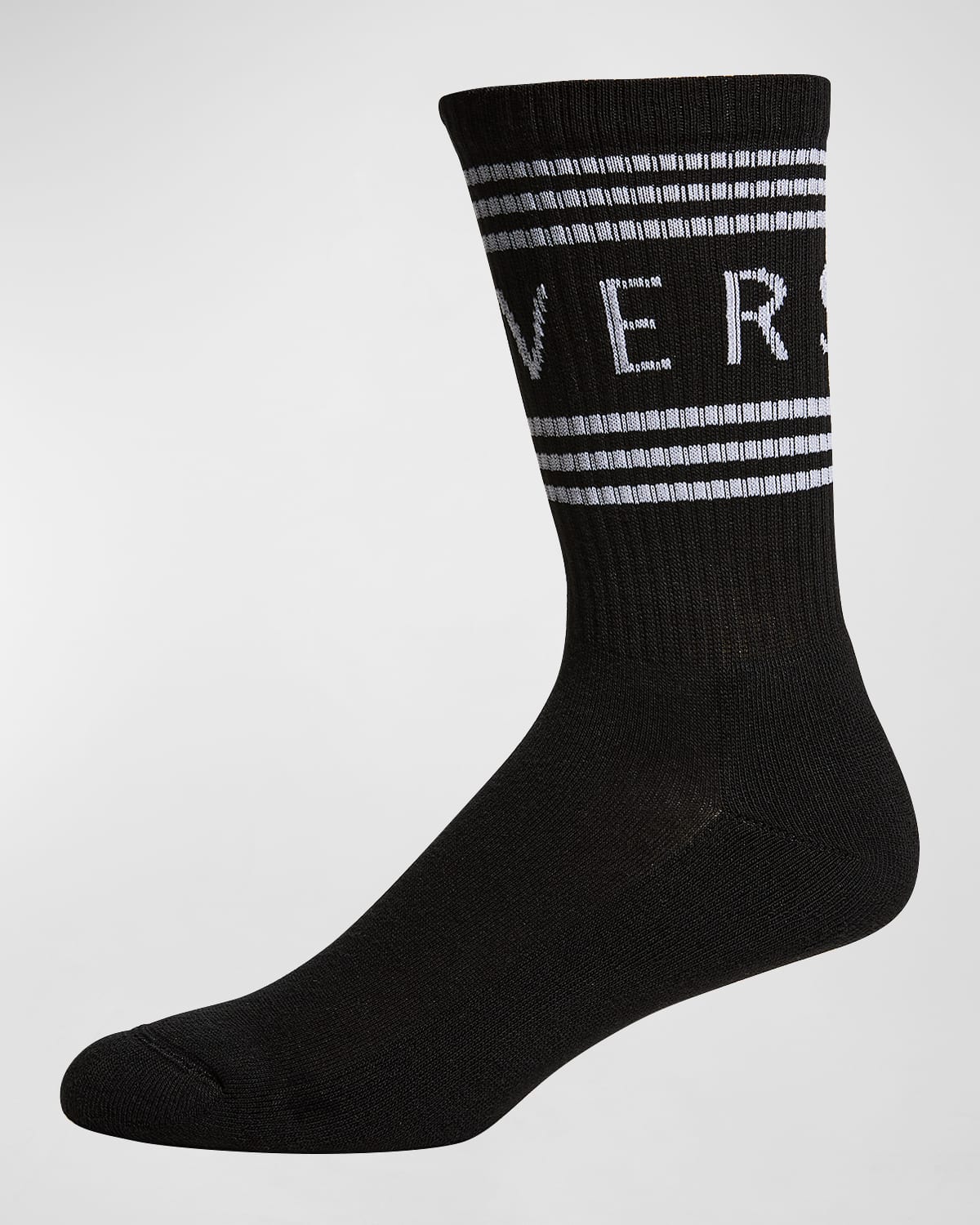 Shop Versace Men's Cotton-stretch Logo Crew Socks In Black/white