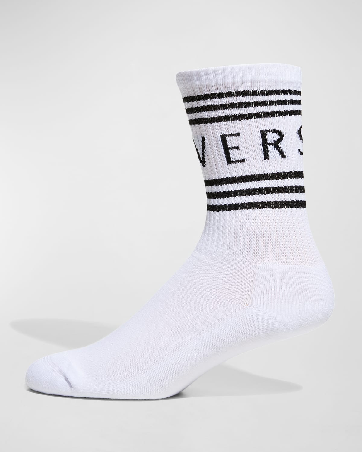 Shop Versace Men's Athletic Band Logo Crew Socks In Bianco/nero