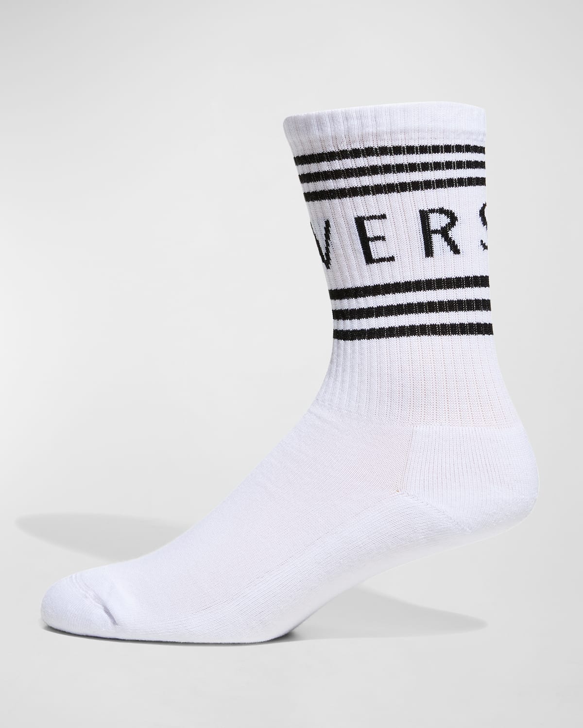 Versace Men's Athletic Band Logo Crew Socks In Bianco/nero