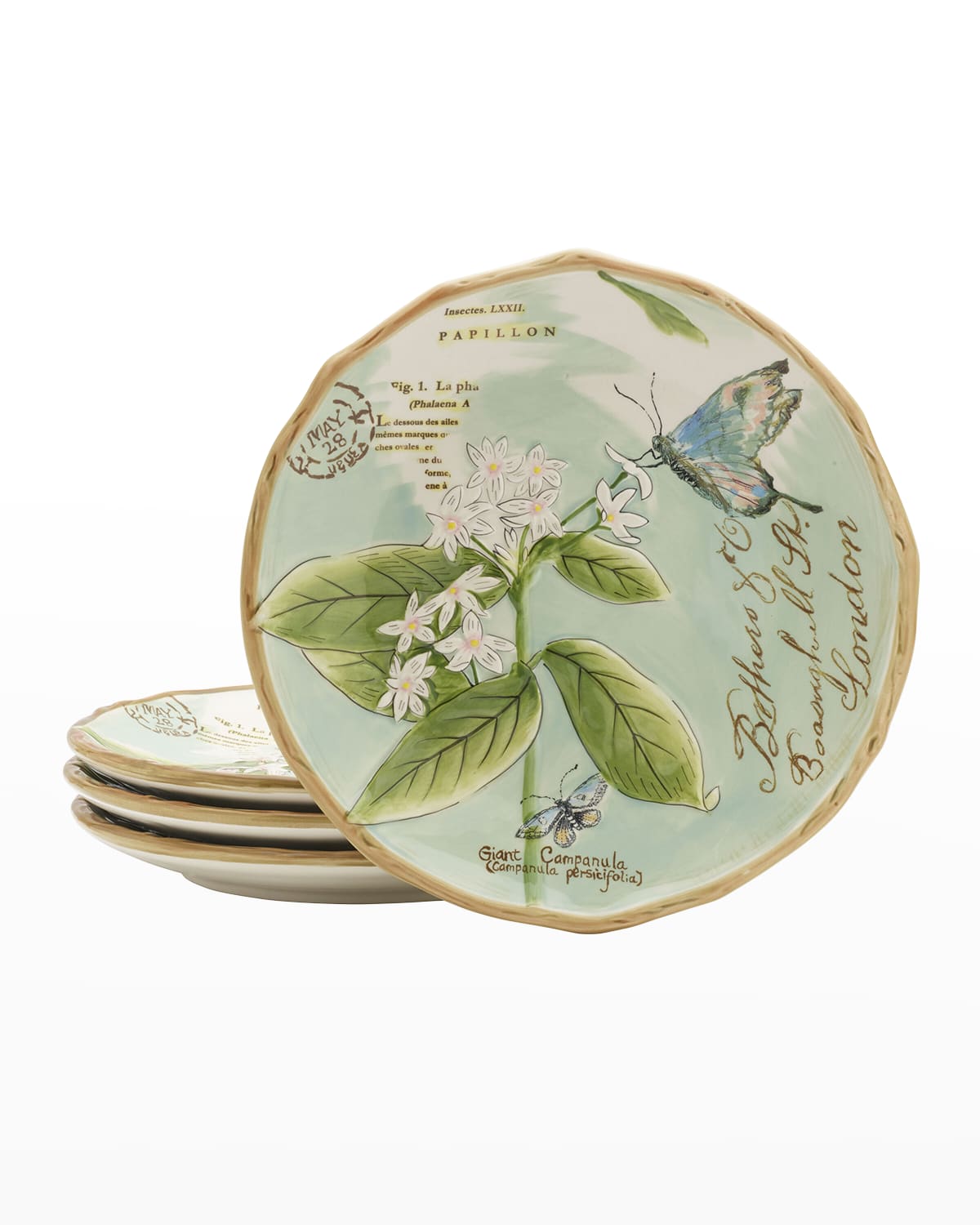 Fitz And Floyd Toulouse Butterfly Green 4-piece Accent Plate Set